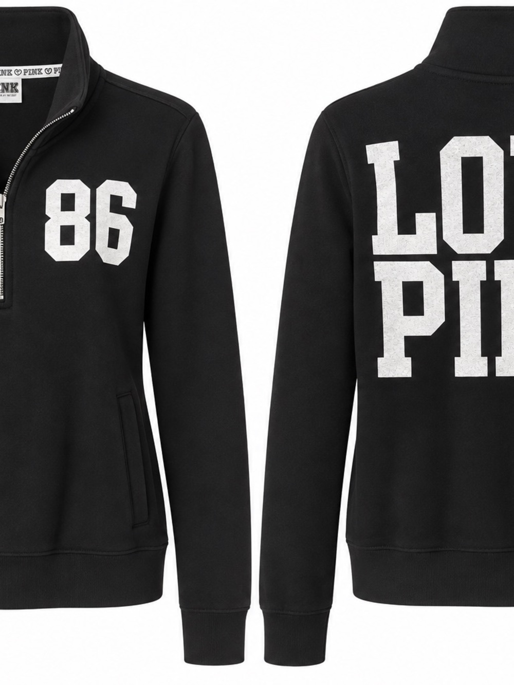 PINK Victoria's Secret Brand women’s Black 1/4 Zip Pullover Sweatshirt - 1063